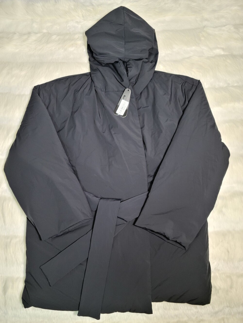Nike SKIMS Woven Nylon Hooded Wrap Oversized Coat Black Obsidian Women XXS NEW